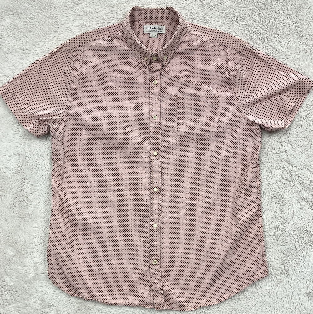 Urban Man | Pink Short-Sleeve Micro Dot Button-Down Shirt | Size XL
